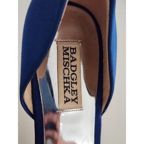 Badgley Mischka Candace Dress Pump Stormy Blue Peep Toe Embellished Size 9 1/2 - Picture 9 of 10